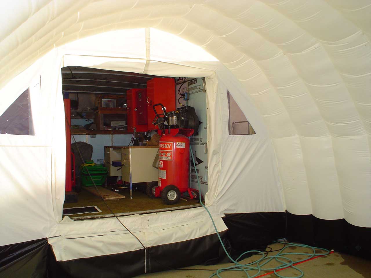 Inflatable shelter costom door inside view